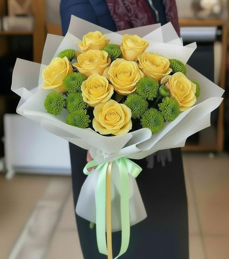 Букет цветов из: Хризантемы и Розы в Елизаветино