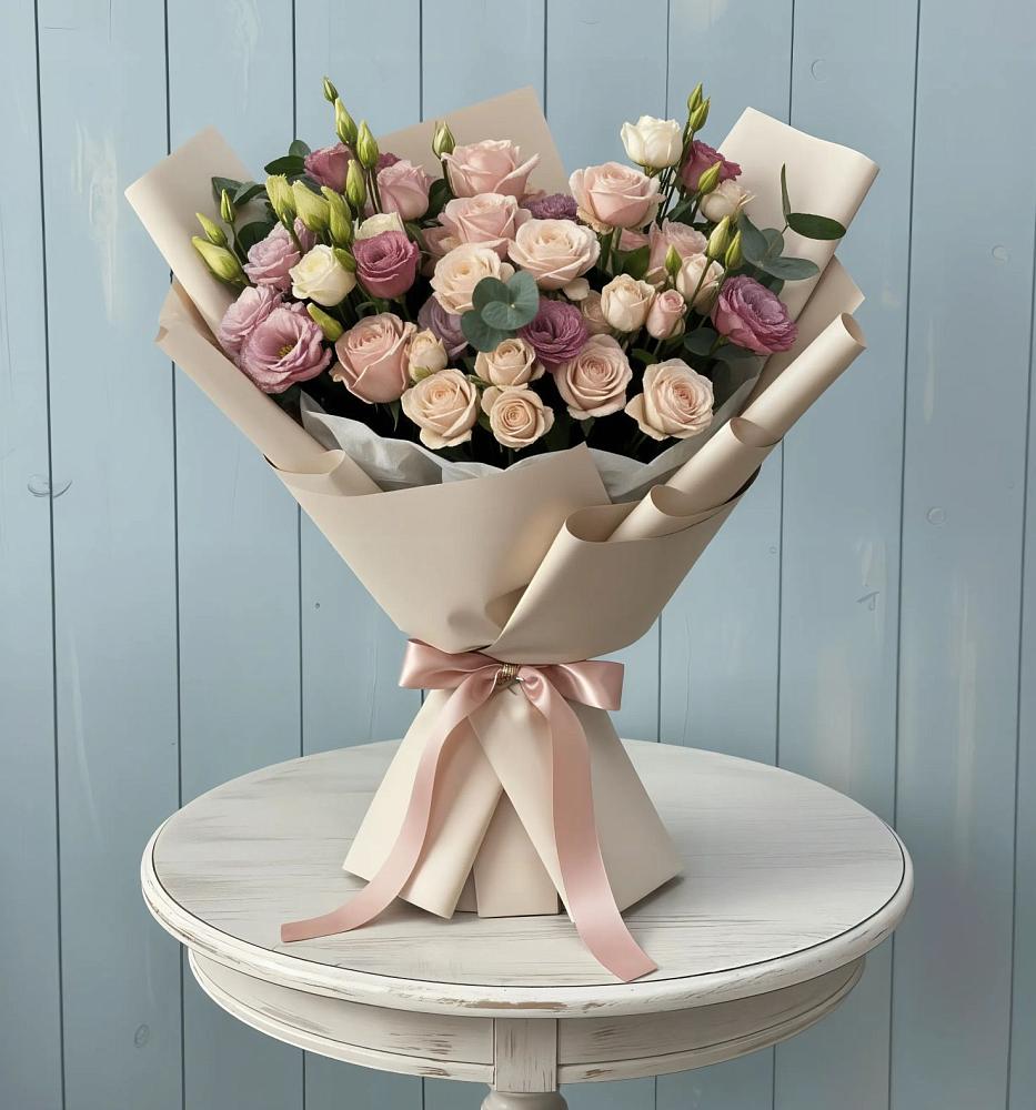 Букет цветов из: Розы и Лизиантусы в Елизаветино