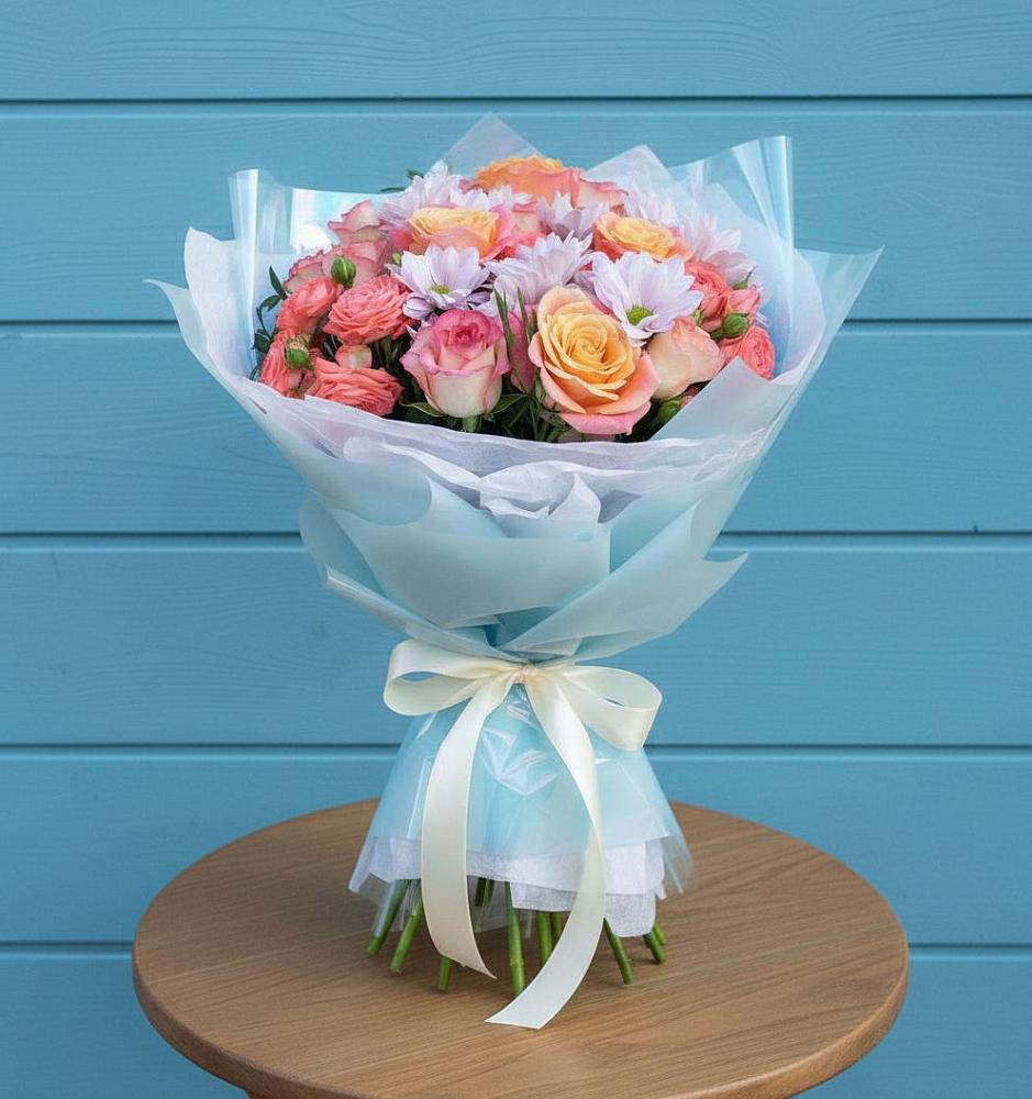 Букет цветов из: Хризантемы и Розы в Елизаветино